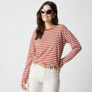 NWT J. Crew Factory Long Sleeve Crewneck Striped Tee, Size Medium, Red/White